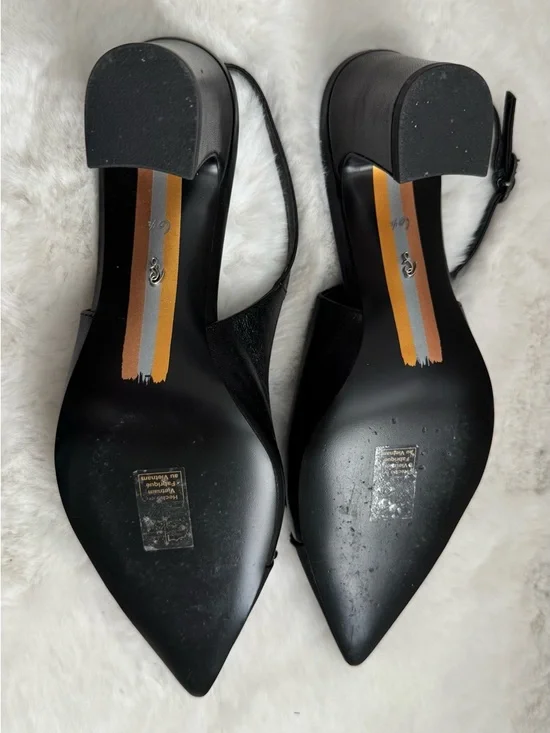 Sam Edelman Black Pointed Toe Slingback Heels with Bow Accent - Picture 3 of 3